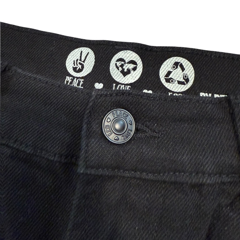 Rewash Peace Love Eco Black Distressed Denim Shorts - Picture 4 of 6
